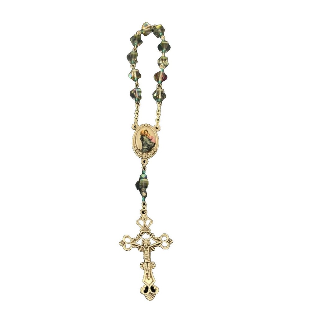 Catholic Rosary Decade Pocket Iridescent Blue Madonna of the Streets